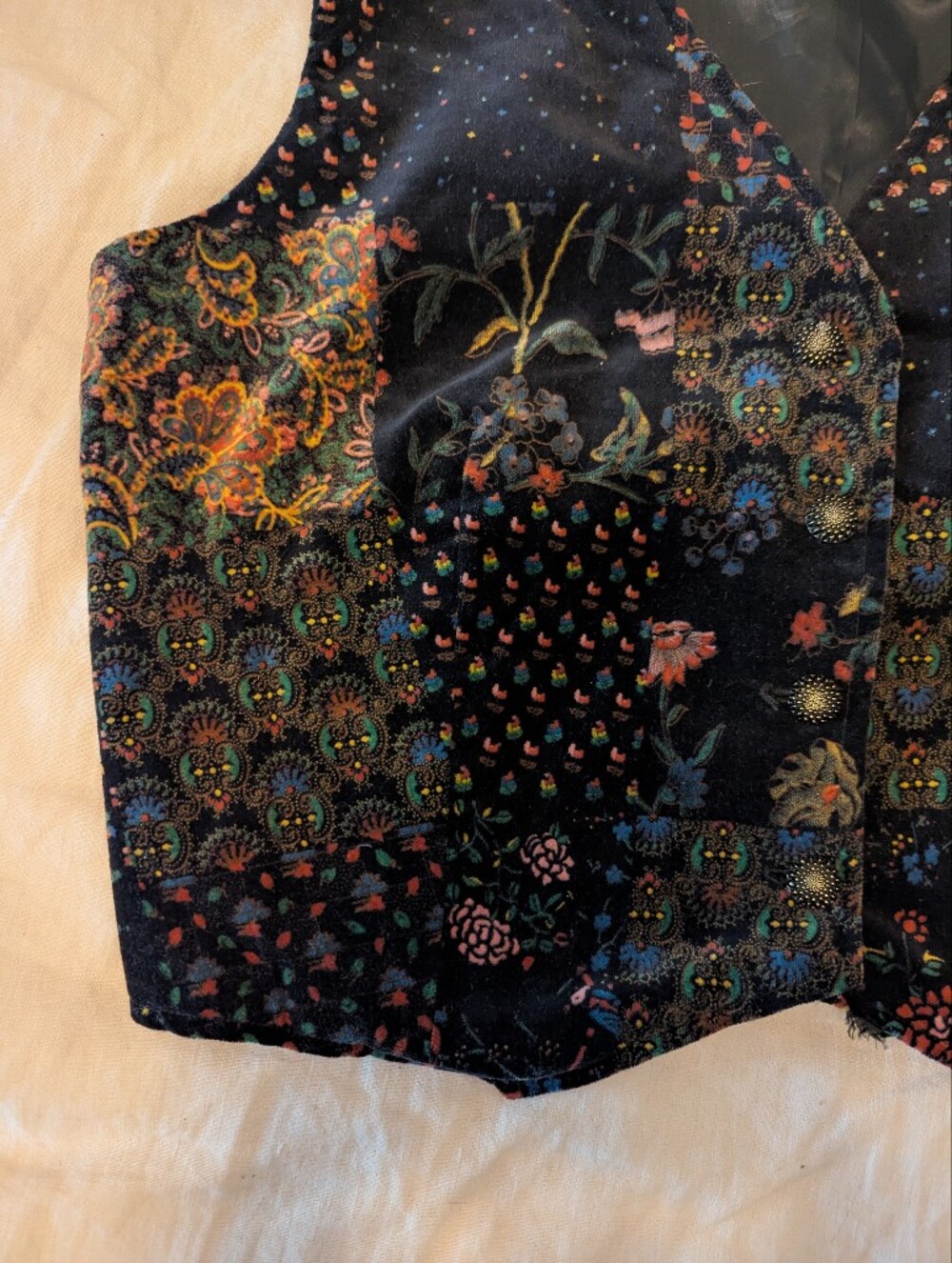 Vintage Velvet Patchwork Vest Floral Paisley Boho Hippie Crop - Size S